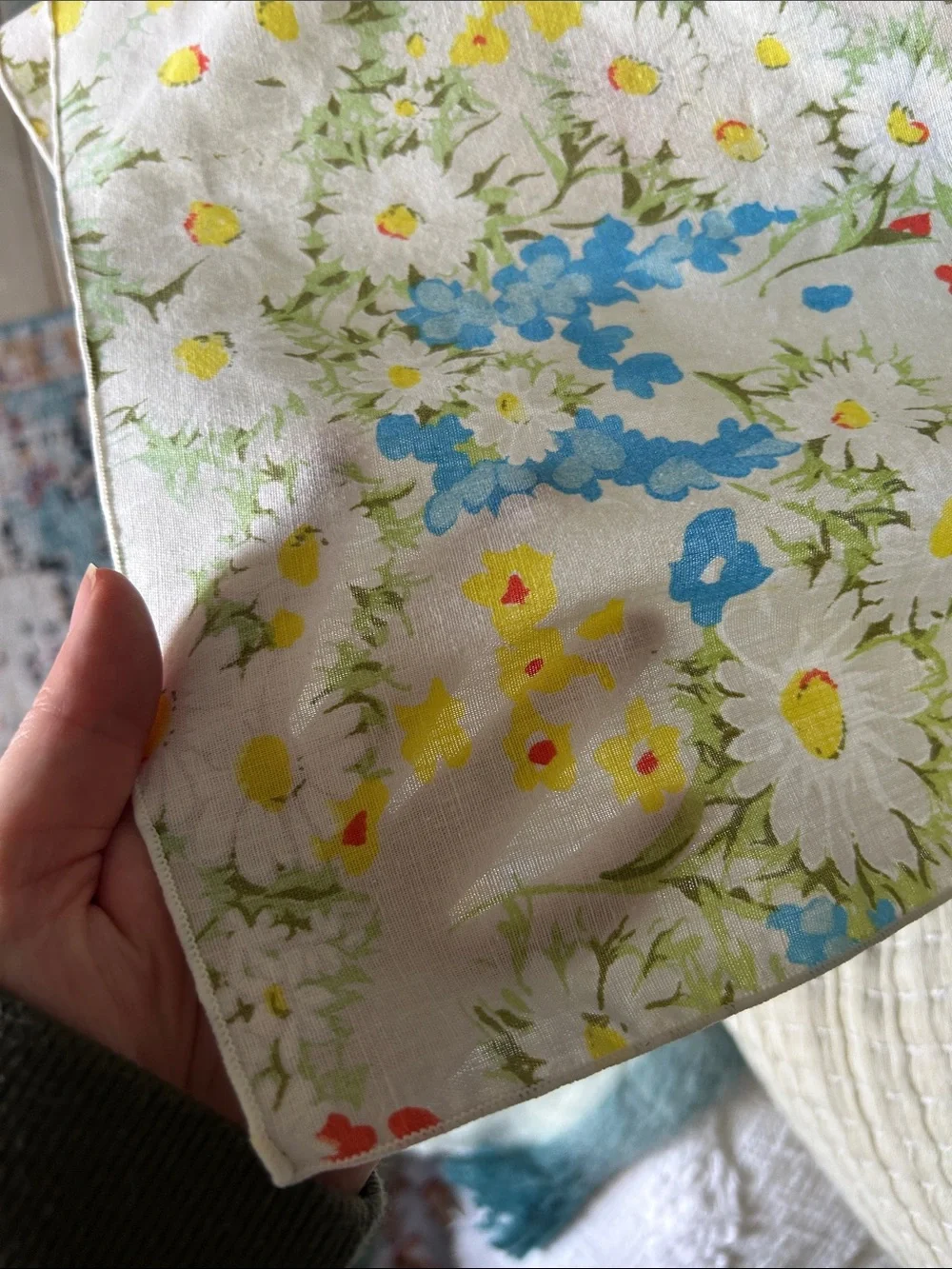 Vintage Mid Century Floral Square Tablecloth
